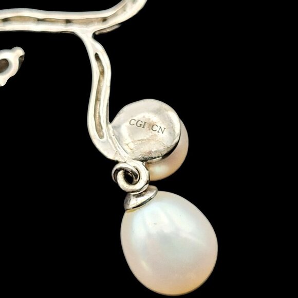 VTG Pearl & Silver Pendant Necklace Elegant Drop Design by CGI CN Wedding 18" - Picture 7 of 8